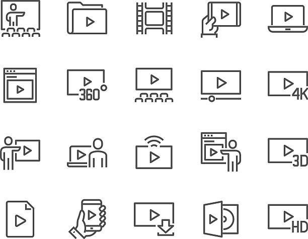 Line Video Icons Simple Set of Video Related Vector Line Icons. Contains such Icons as Video Tape, Presentation, Streaming, Cinema Hall and more. Editable Stroke. 48x48 Pixel Perfect. wide angle stock illustrations