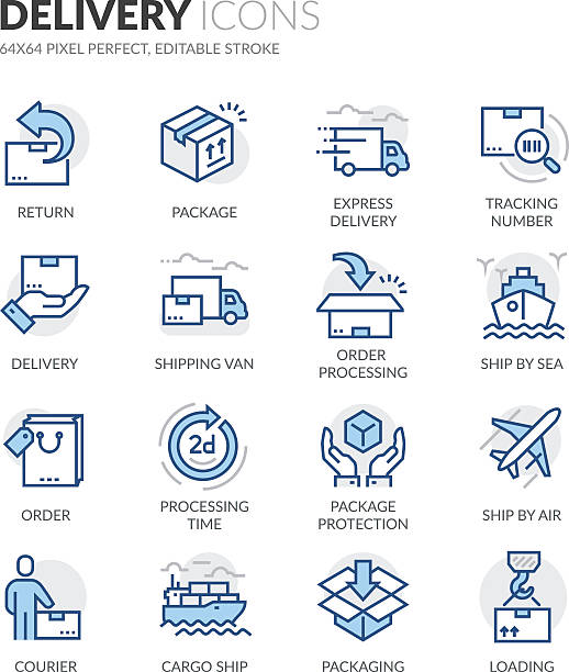 linie versand symbole - ankunft stock-grafiken, -clipart, -cartoons und -symbole