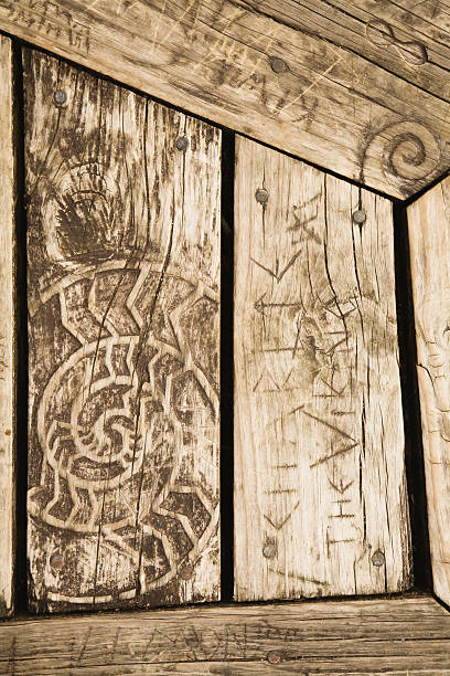 istock Wooden bench with woodcarving 539094891