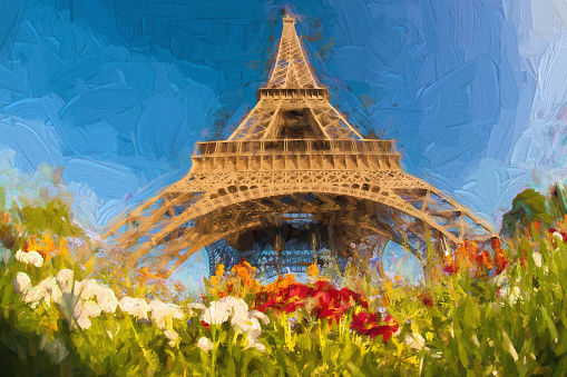 Eiffel Tower in Artwork style in Paris, France