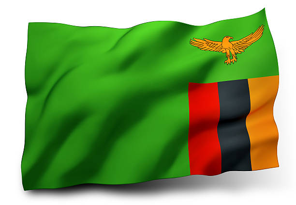 Flag of Zambia Waving flag of Zambia isolated on white background zambia flag stock pictures, royalty-free photos & images