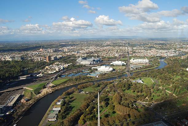 istock Melbourne with Sports Stadiums on a cloudy day 539099078
