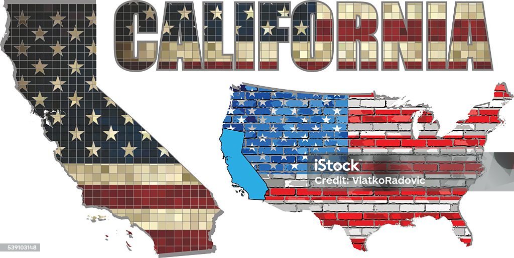 USA state of California on a brick wall USA state of California on a brick wall - Illustration, Acrylic Painting stock vector