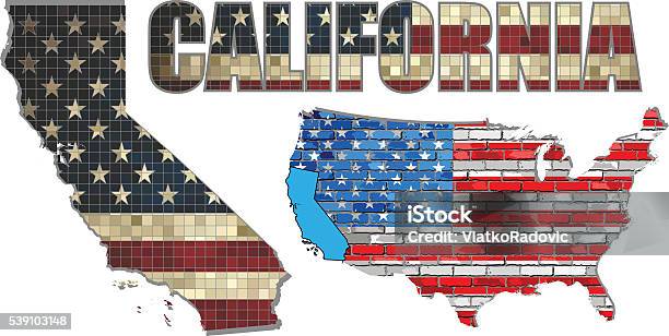 Usa State Of California On A Brick Wall Stock Illustration - Download Image Now - Acrylic Painting, Architecture, Art