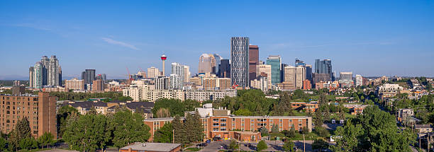 Calgary's skyline and C-train in motion