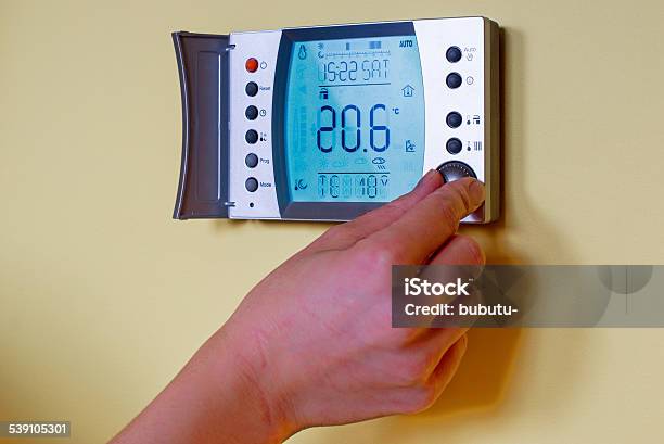 Closeup Of A Womans Hand Setting The Room Temperature Stock Photo - Download Image Now
