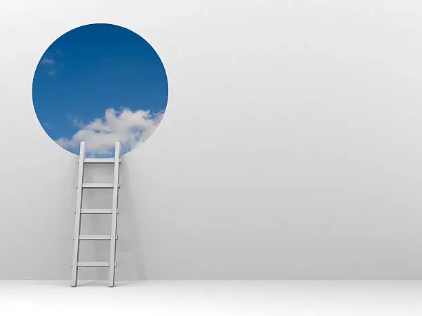 Photo of Ladder leading to sky - 3d render