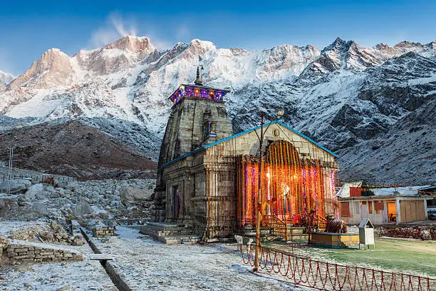 Kedarnath Temple before sunrise, it is a Hindu temple dedicated to Shiva, India.