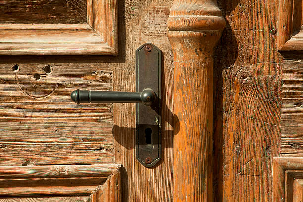 istock old wood door with metal handle 539106898