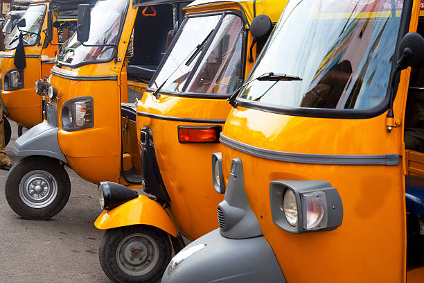 istock auto rickshaw  stand in Tamil Nadu 539107092