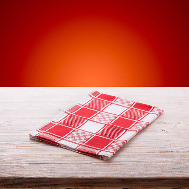 istock Empty tablecloth on wooden table for dinner. Top view horizontally. 539107884