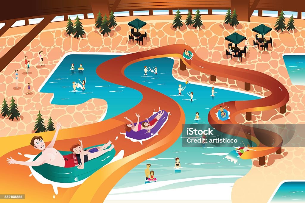 Family Going Vacation A vector illustration of happy family vacation in an indoor pool resort Family stock vector