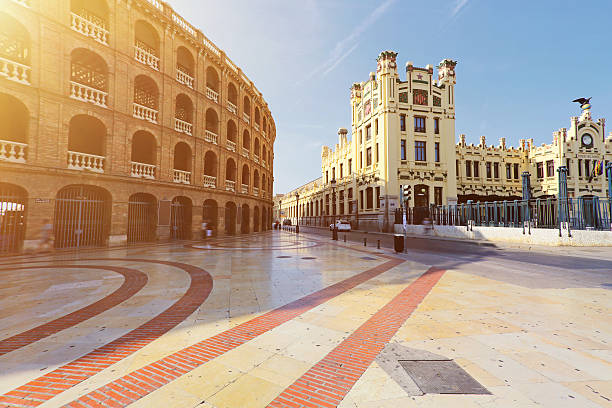 Bullring in Valencia View of the Bullring and the Norte Railway Station at Plaza de Toros in Valencia, Spain. bullring stock pictures, royalty-free photos & images