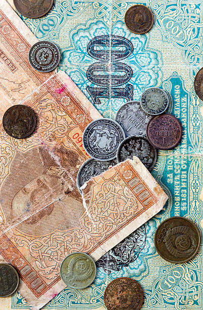 istock Old expired coins and banknotes. USSR coins and silver coins 539111936