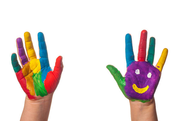 istock Child's hand painted watercolor against white background 539112202