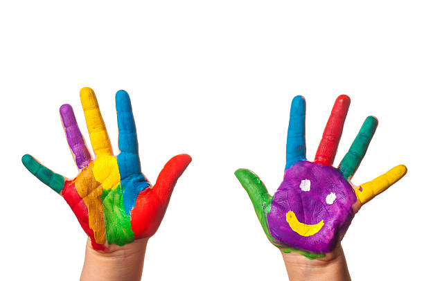 istock Child's hand painted watercolor against white background 539112228