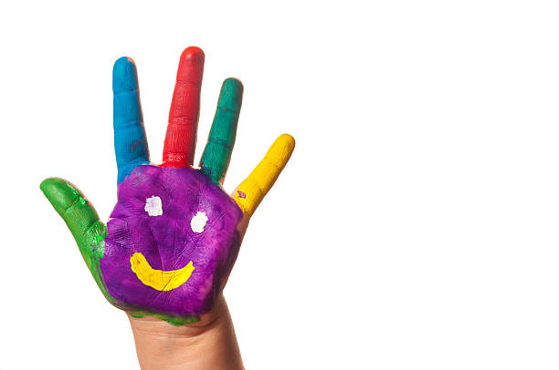 Child's hand painted watercolor against white background