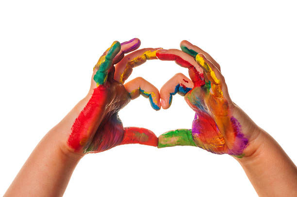istock Child's hand painted watercolor in heart shape 539112638