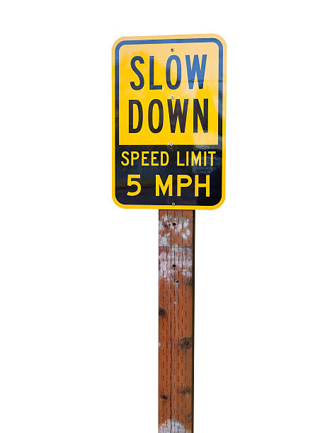 istock Slow down speed limit 5MPH sign isolated on white background 539115436