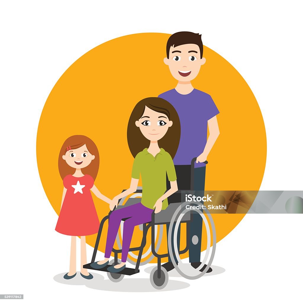 Ilustración de vectores de discapacitado con la familia - arte vectorial de Silla de ruedas libre de derechos
