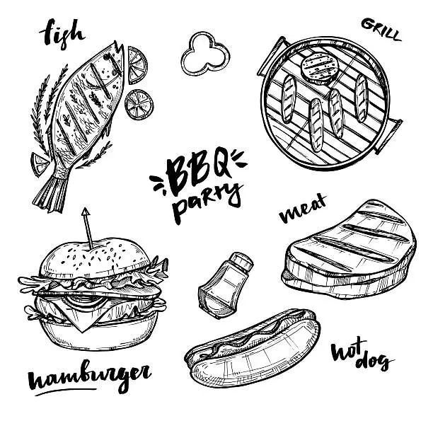 Vector illustration of Hand drawn vector illustration - BBQ elements