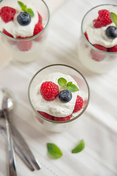 istock Sweet Desert with cream, mint and berries 539118808