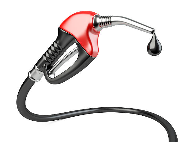 istock Red fuel pump nozzle with drop oil. 539121041