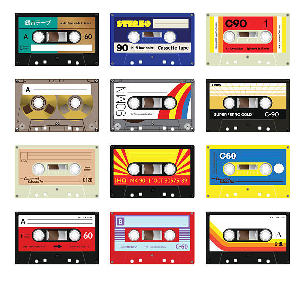 ilustrações de stock, clip art, desenhos animados e ícones de vintage fitas cassette vol. 3 - clock hand audio