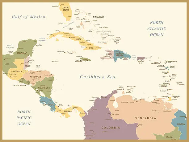 Vector illustration of Vintage Map of Central America
