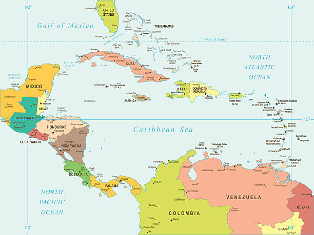 mapa ameryki środkowej-ilustracja - central america map belize honduras stock illustrations