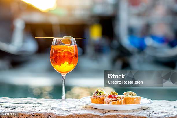 Spritz Aperol With Cicchetti Stock Photo - Download Image Now - Aperitif, Cocktail, Appetizer