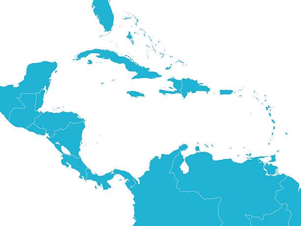 Map of Central America Empty Blue Map of Central America  caribbean islands stock illustrations