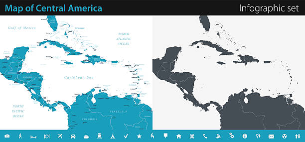 karte von mittelamerika-infografik satz - map central america panama guatemala stock-grafiken, -clipart, -cartoons und -symbole