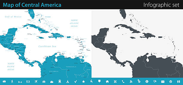 mapa ameryki środkowej-grafika informacyjna zestaw - central america map belize honduras stock illustrations