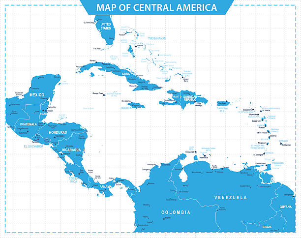 Map of Central America - illustration Vector map of Central America with infographic elements grenada caribbean map stock illustrations