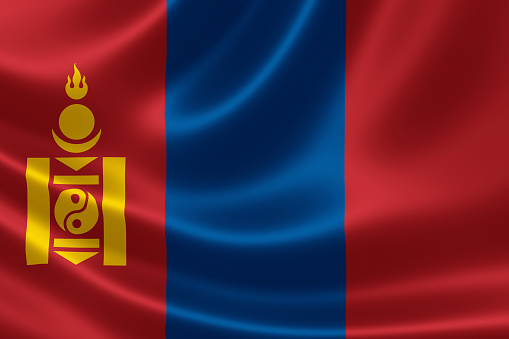 3D rendering of the flag of Mongolia on satin texture.