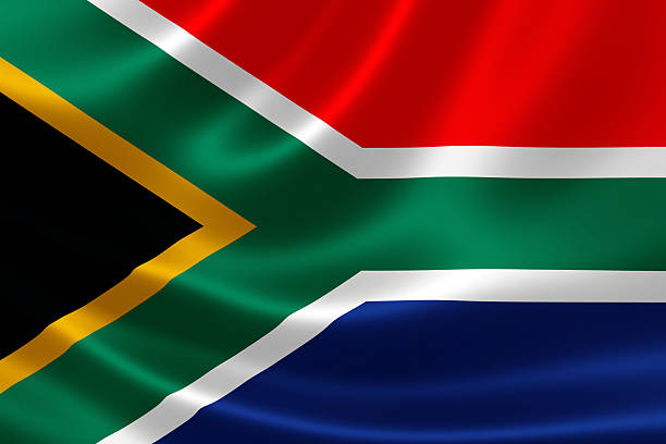 Republic of South Africa's National Flag 3D rendering of the flag of South Africa on satin texture. south africa flag stock pictures, royalty-free photos & images