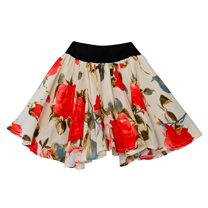 Skirt with red roses print isolated on white with working path