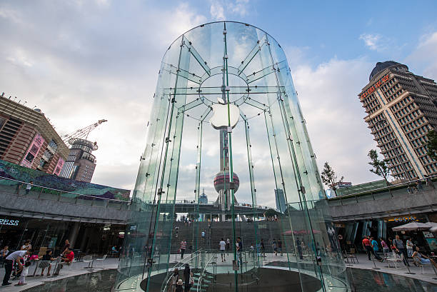 Shanghai, China-Sept. 22, 2015: People around Shanghai Lujiazui Apple store.