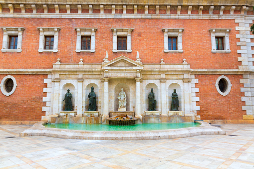 Valencia Plaza del Patriarca University downtown fountain in Spain