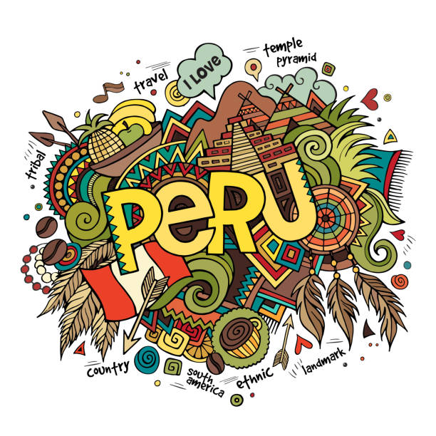 Peru hand lettering and doodles elements background Peru hand lettering and doodles elements background. Vector illustration peruvian culture stock illustrations
