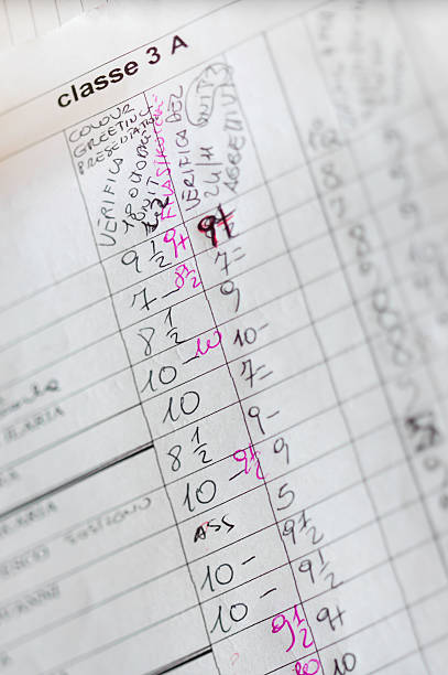 School report card - School report card School report card, handwritten with Italian words and notes. Shallow tilted focus report card stock pictures, royalty-free photos & images