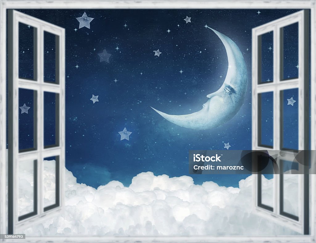Illustration of a night view from a window Sadness stock illustration