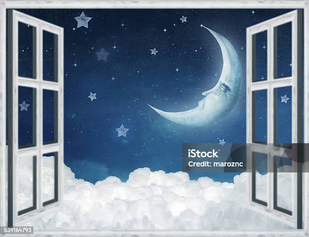 Illustration Of A Night View From A Window Stock Illustration - Download Image Now - Sadness, Summer, 12 O'Clock