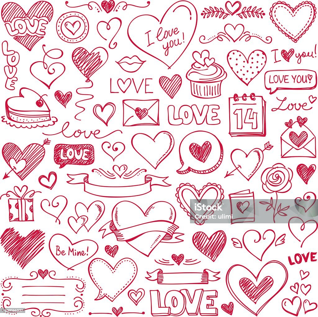 Valentine’s Day Design elements drawn in a doodle style. Valentine's Day - Holiday stock vector