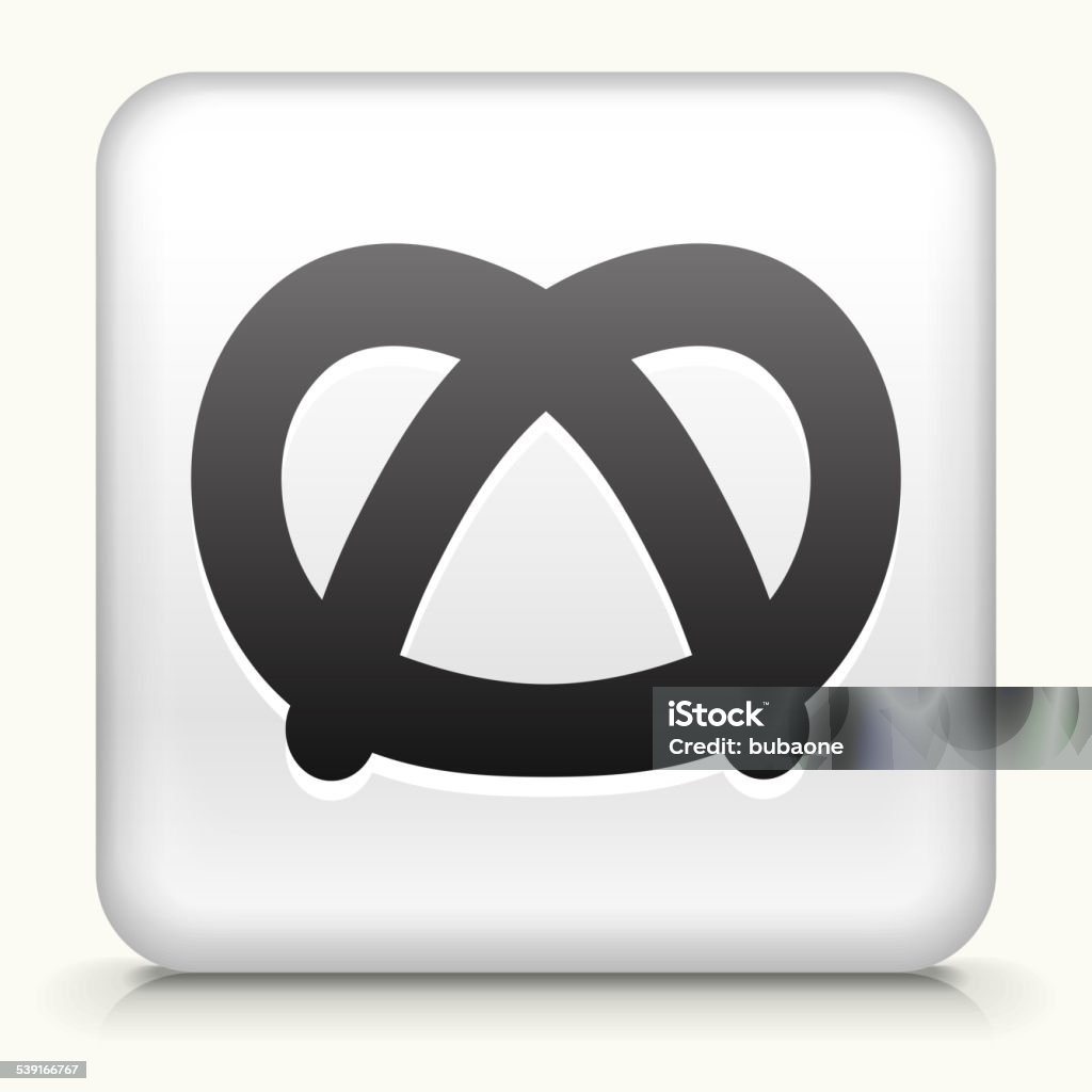 Square Button with Pretzel Royalty free vector art. The black interface icon is on a simple white Background. Button has a bevel effect and a light shadow. 100% royalty free vector file and can be easily modified, icon download comes with vector art and jpg file. White Square Button with Pretzel Pretzel stock vector