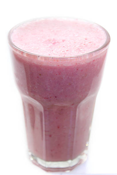 Strawberry smoothie / milkshake in American diner drinking glass, protein drink