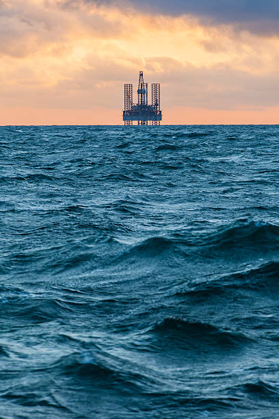 Oil platform on the North sea stock photo