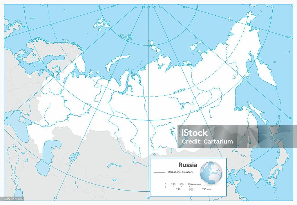 Federação Russa Em Branco Do Mapa De Contorno - Arte vetorial de