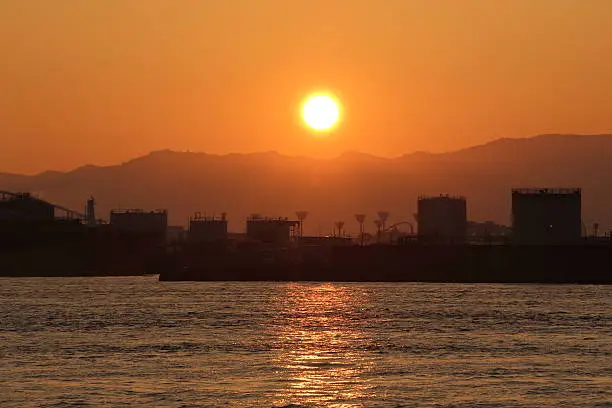 sunset of osaka-bay japan